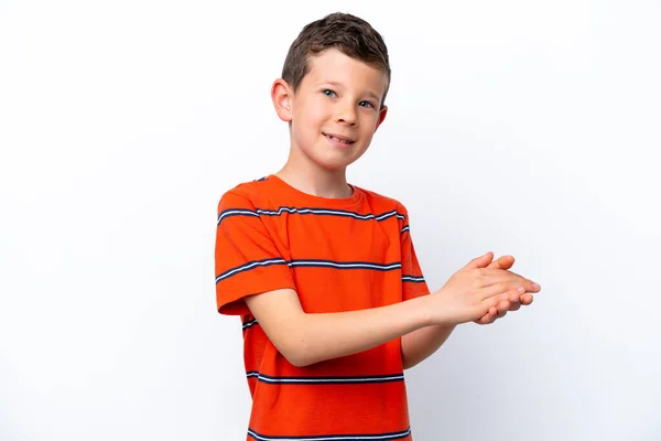 Little Boy Isolated White Background Applauding — Photo