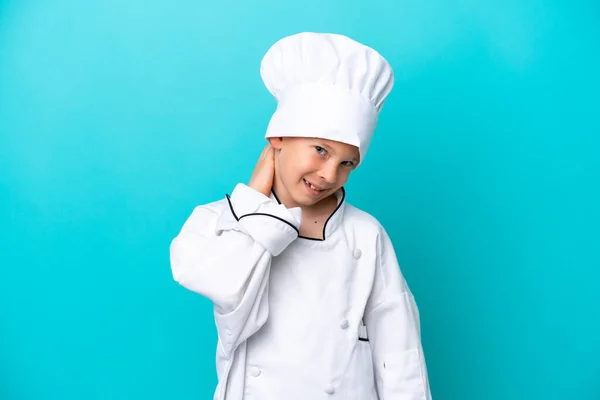 Piccolo Chef Ragazzo Isolato Sfondo Blu Ridere — Foto Stock