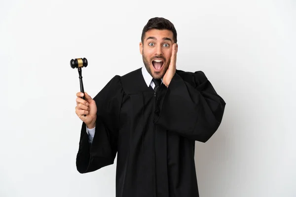 Judge Caucasian Man Isolated White Background Surprise Shocked Facial Expression — Stock Photo, Image