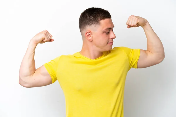 Junger Brasilianer Isoliert Auf Weißem Hintergrund Mit Starker Geste — Stockfoto