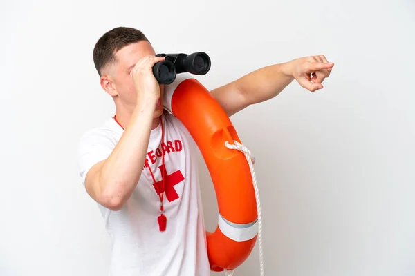 Young Brazilian Man Isolated White Background Lifeguard Equipment Binoculars While — 스톡 사진