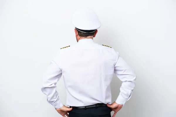 Airplane Middle Age Pilot Isolated White Background Back Position — Zdjęcie stockowe