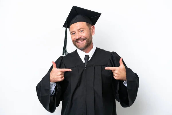 Middle Age University Graduate Man Isolated White Background Proud Self — Stok fotoğraf