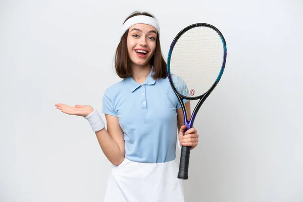 Giovane Tennista Ucraina Donna Isolata Sfondo Bianco Con Espressione Facciale — Foto Stock