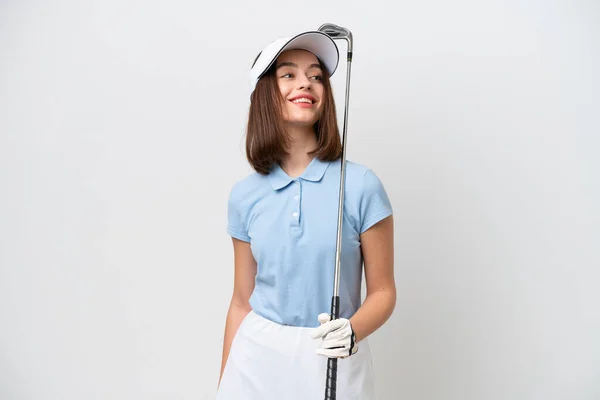 Young Ukrainian Woman Isolated White Background Playing Golf — Foto de Stock