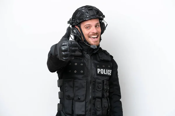 Brazilian Soldier Man Isolated White Background Thumbs Because Something Good — Foto Stock