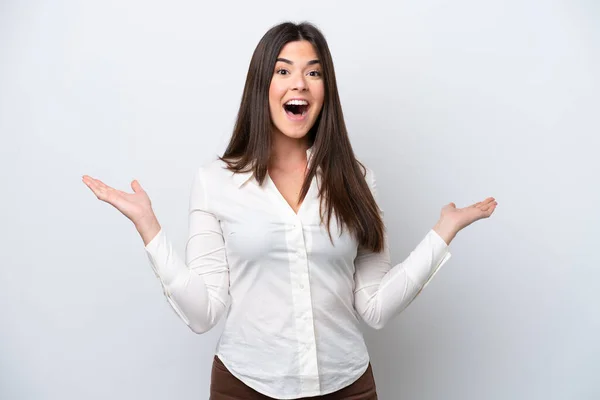 Young Brazilian Woman Isolated White Background Shocked Facial Expression — Stock Photo, Image
