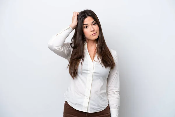 Young Brazilian Woman Isolated White Background Expression Frustration Understanding — Fotografia de Stock