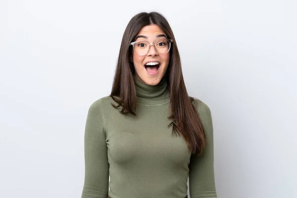 Jeune Femme Brésilienne Isolée Sur Fond Blanc Avec Expression Faciale — Photo