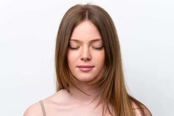 Jonge Blanke Vrouw Geïsoleerd Witte Achtergrond Portret — Stockfoto
