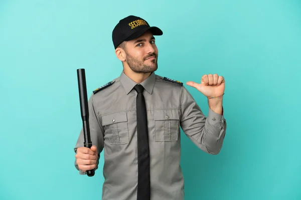 Young Security Man Isolated Blue Background Proud Self Satisfied — Foto Stock