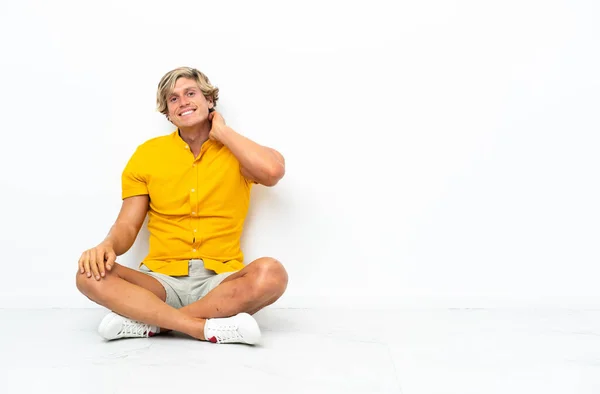 Young English Man Sitting Floor Laughing — Stock Photo, Image