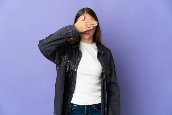 Young Lithuanian Woman Isolated Purple Background Covering Eyes Hands Want — Stock Photo, Image