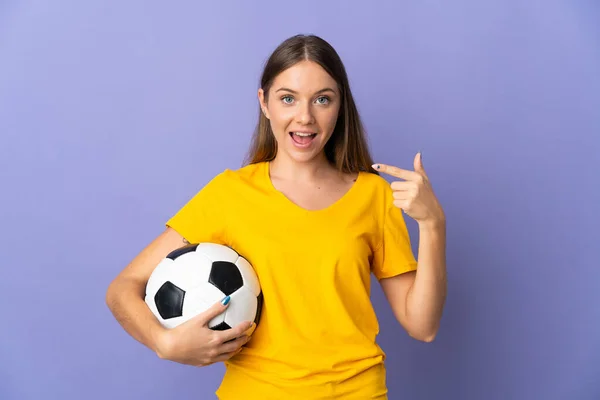 Young Lithuanian Football Player Woman Isolated Purple Background Giving Thumbs — Fotografia de Stock