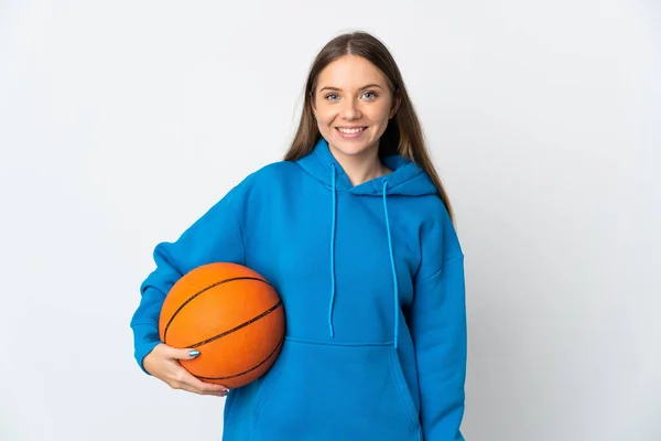 Young Lithuanian Woman Isolated White Background Playing Basketball — Stock Photo, Image