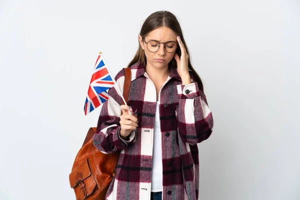 Elinde Birleşik Krallık Bayrağı Olan Litvanyalı Genç Bir Kadın Beyaz — Stok fotoğraf