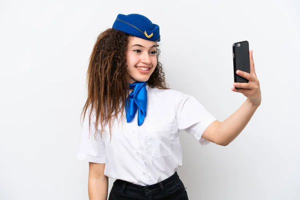 Hôtesse Air Femme Arabe Isolé Sur Fond Blanc Faire Selfie — Photo