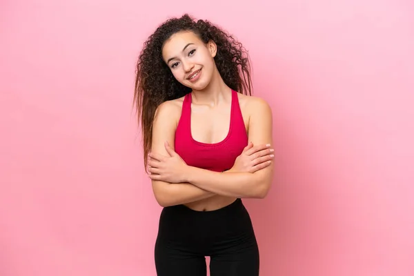 Giovane Sport Araba Donna Isolato Sfondo Rosa — Foto Stock