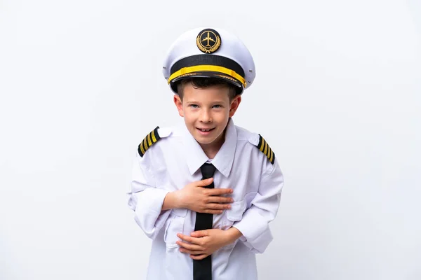 Küçük Pilot Çocuk Beyaz Arka Planda Izole Edilmiş Çok Gülümsüyor — Stok fotoğraf