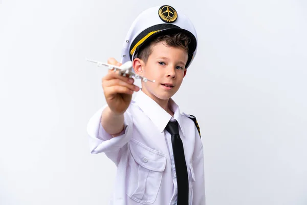 Little Airplane Pilot Boy Isolated White Background — 스톡 사진