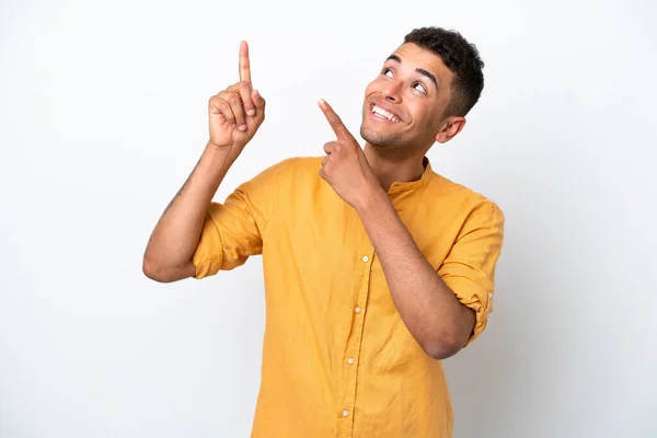 Young Caucasian Brazilian Man Isolated White Background Pointing Index Finger — ストック写真