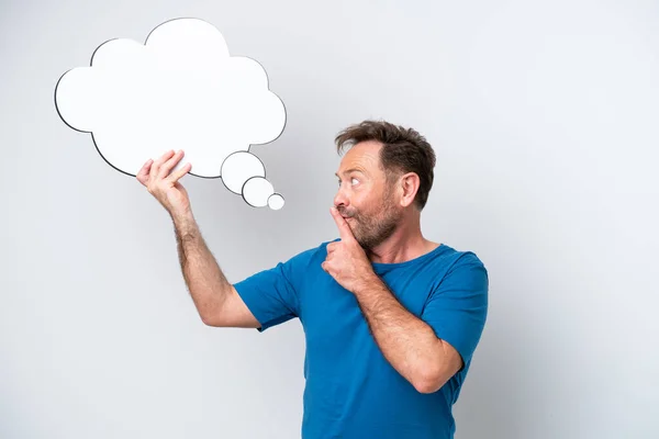 Middle Age Caucasian Man Isolated White Background Holding Thinking Speech — Stock Photo, Image