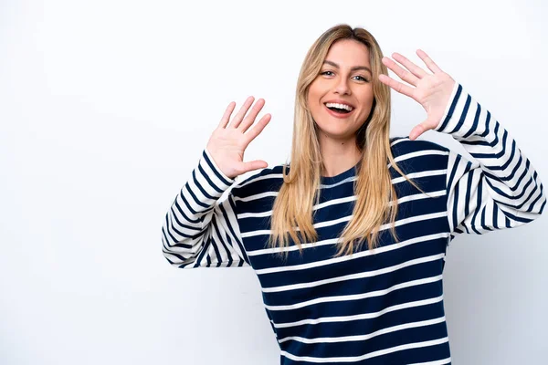 Young Uruguayan Woman Isolated White Background Counting Ten Fingers — Stock Photo, Image