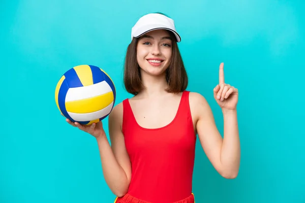 Jeune Femme Ukrainienne Jouant Volley Ball Sur Une Plage Isolée — Photo