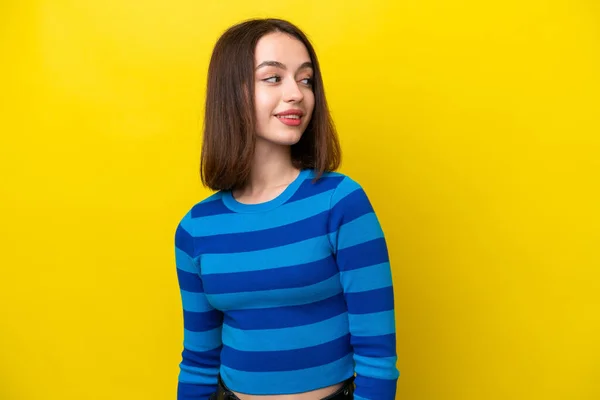 Young Ukrainian Woman Isolated Yellow Background Portrait — Stock Photo, Image