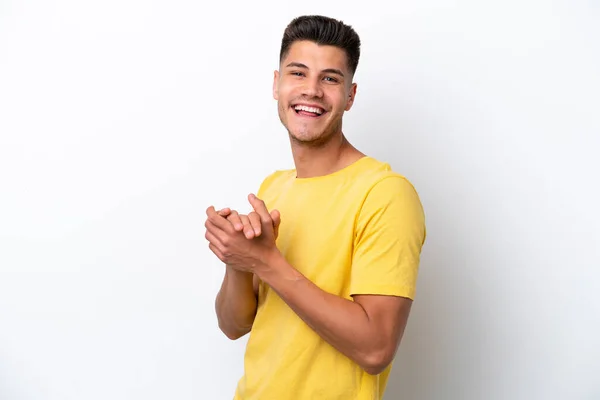 Jeune Homme Caucasien Isolé Sur Fond Blanc Applaudissements — Photo