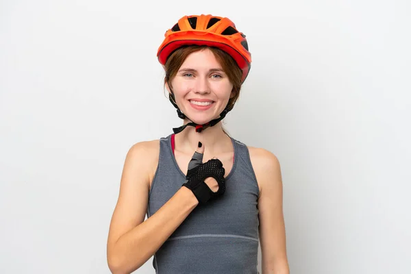 Young Cyclist English Woman Isolated White Background Giving Thumbs Gesture — Stockfoto