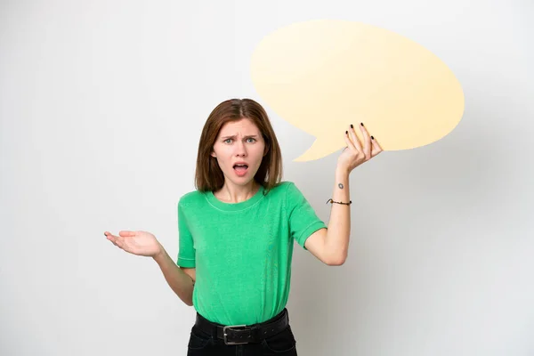 Young English Woman Isolated White Background Holding Empty Speech Bubble — Stock Photo, Image