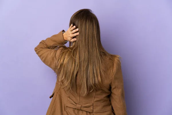 Middle Age Brazilian Woman Isolated Purple Background Back Position Thinking — Stock Photo, Image