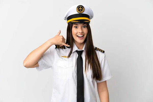 Brasiliano Ragazza Pilota Aereo Sfondo Bianco Isolato Facendo Gesto Del — Foto Stock