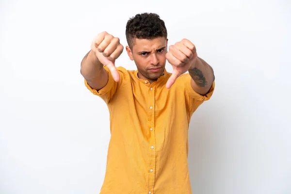 Young Caucasian Brazilian Man Isolated White Background Showing Thumb Two — ストック写真