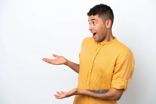 Young Caucasian Brazilian Man Isolated White Background Surprise Expression While — Φωτογραφία Αρχείου