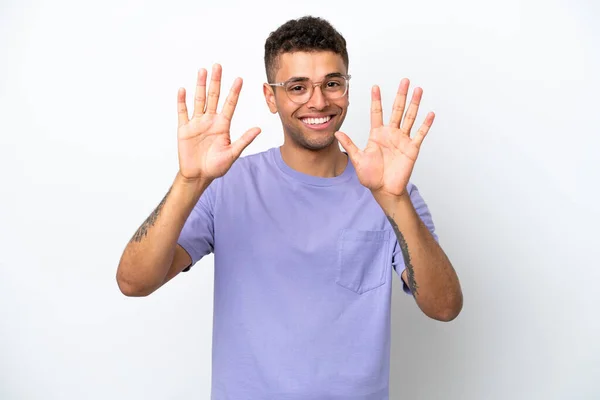 Young Caucasian Brazilian Man Isolated White Background Counting Ten Fingers — Stockfoto