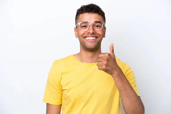 Young Brazilian Man Isolated White Background Glasses Thumb — ストック写真