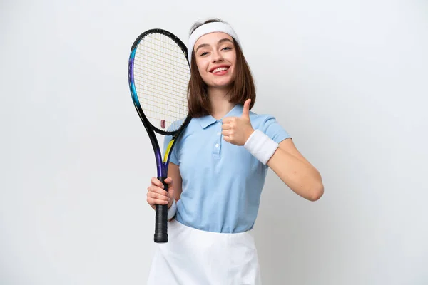 Giovane Tennista Ucraina Donna Isolata Sfondo Bianco Dando Pollice Gesto — Foto Stock