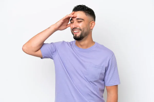 Young Arab Handsome Man Isolated White Background Smiling Lot — Stockfoto