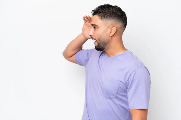 Young Arab Handsome Man Isolated White Background Surprise Expression While — Stockfoto