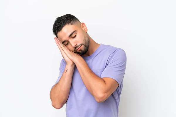 Young Arab Handsome Man Isolated White Background Making Sleep Gesture — стоковое фото