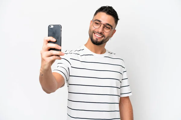 Young Arab Handsome Man Isolated White Background Making Selfie — 스톡 사진