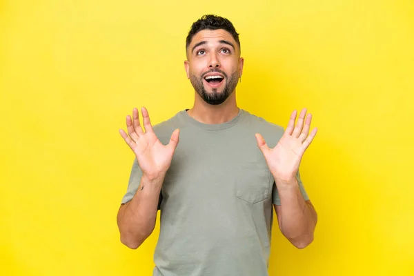 Young Arab Handsome Man Isolated Yellow Background Stressed Overwhelmed — стоковое фото