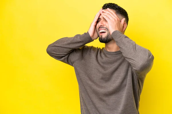 Young Arab Handsome Man Isolated Yellow Background Stressed Overwhelmed — Stock fotografie