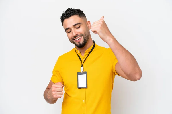 Young Arab Man Card Isolated White Background Celebrating Victory — 스톡 사진