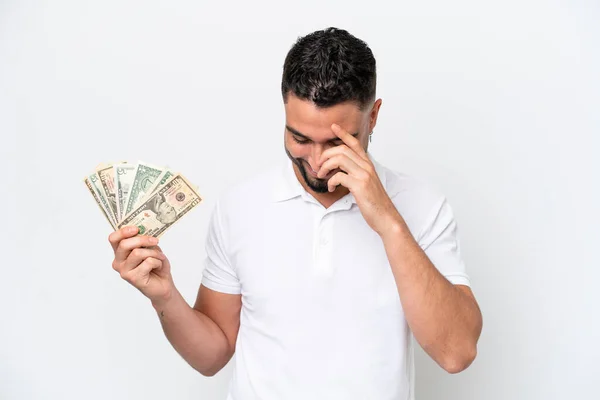 Young Arab Man Taking Lot Money Isolated White Background Laughing — Foto de Stock