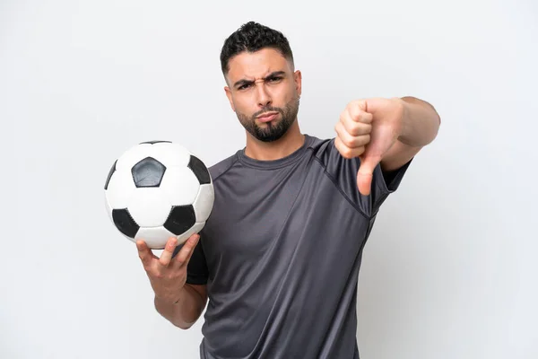 Arab Young Football Player Man Isolated White Background Showing Thumb — Stock Photo, Image