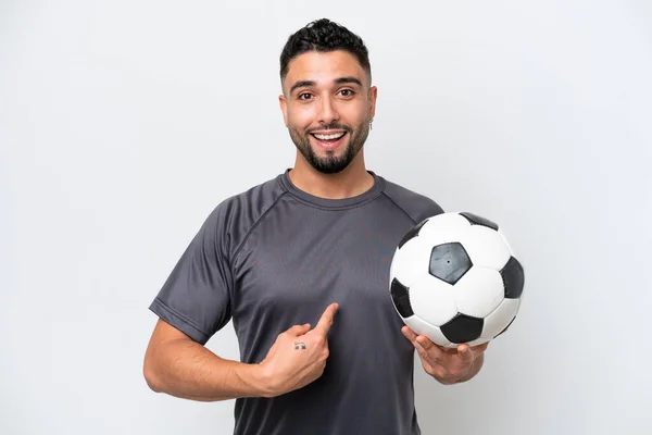 Arab Young Football Player Man Isolated White Background Surprise Facial — Stock Photo, Image