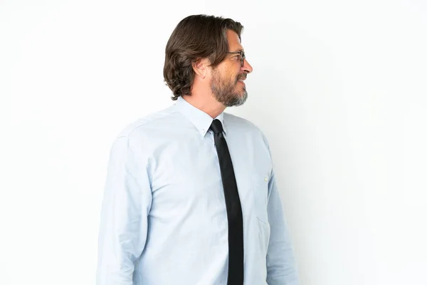 Senior Dutch Business Man Isolated White Background Looking Side — Stock Photo, Image